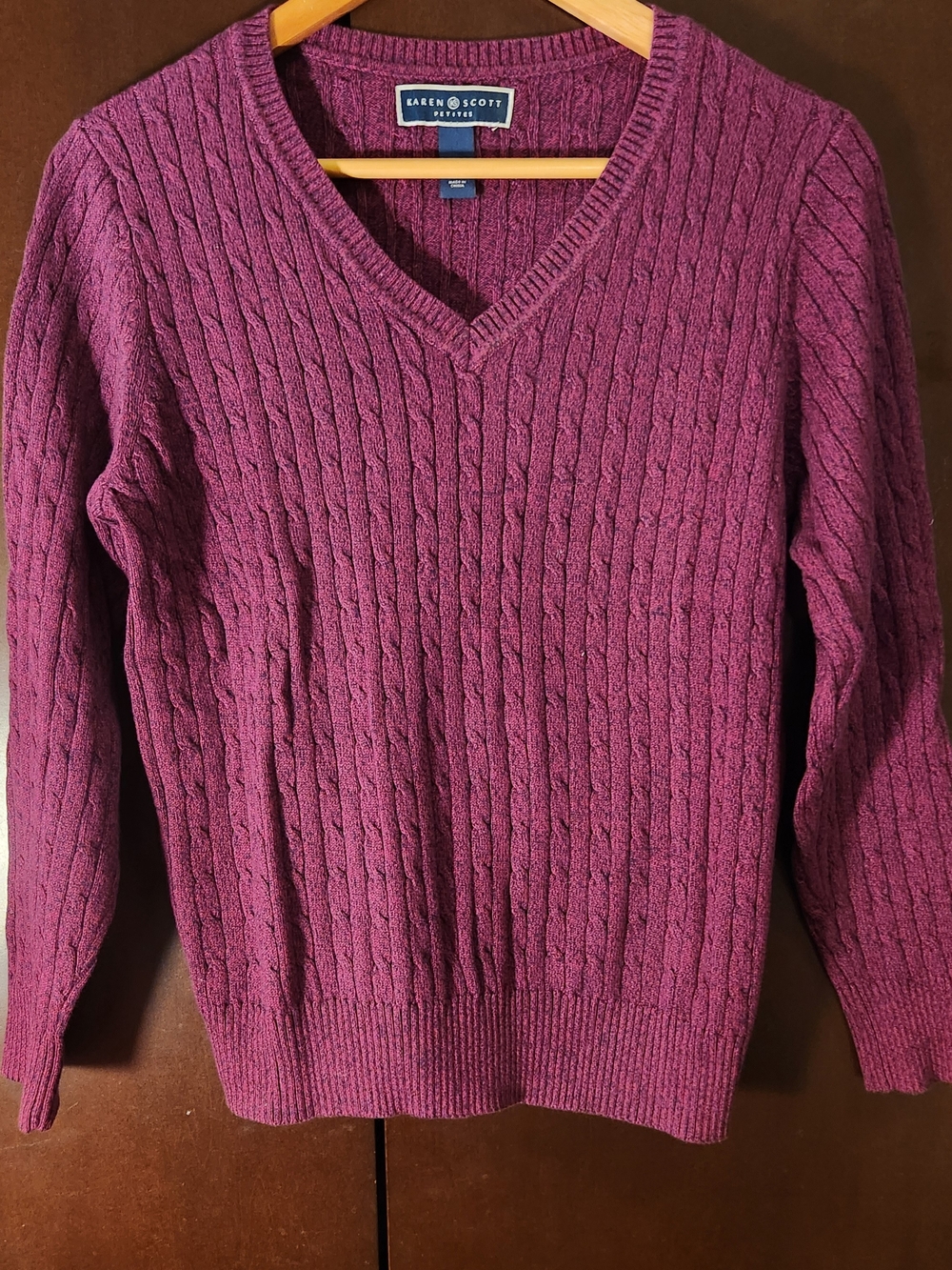 Karen Scott Men’s Cable Knit V-Neck Sweater - Plum Women Size Petite Medium